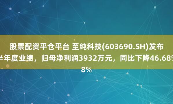 股票配资平仓平台 至纯科技(603690.SH)发布半年度业绩，归母净利润3932万元，同比下降46.68%